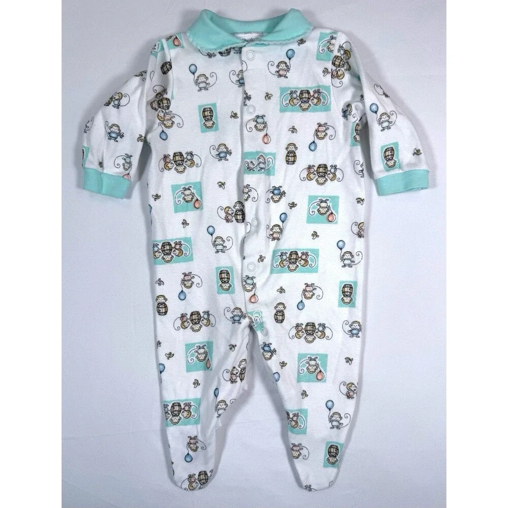 VINTAGE CARTERS Unisex Monkey Print Footed Sleeper Pajamas Size 6‎ Months